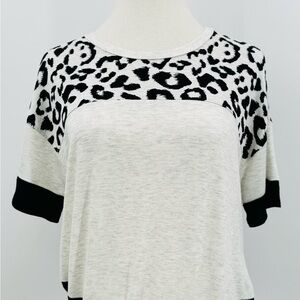 Moa Moa Leopard Print Paneled Women's Tee in Black & Cream, M
